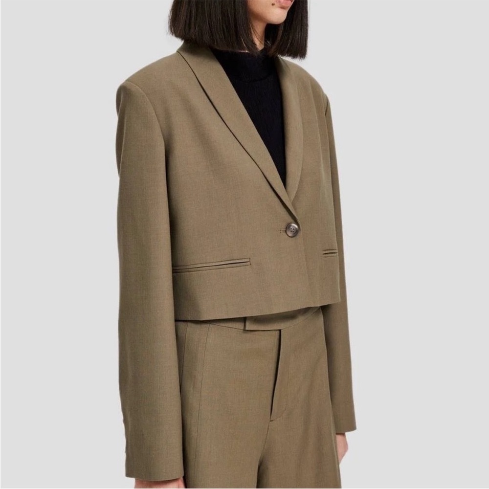 Lattelier Women’s Single-Breasted Cropped Blazer  Wool Size S in Olive Green